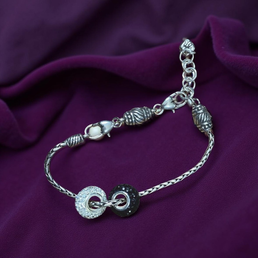 Adjustable Chain Bracelet w/ Crystal Stamped Rhinestone Euro Beads & Extender